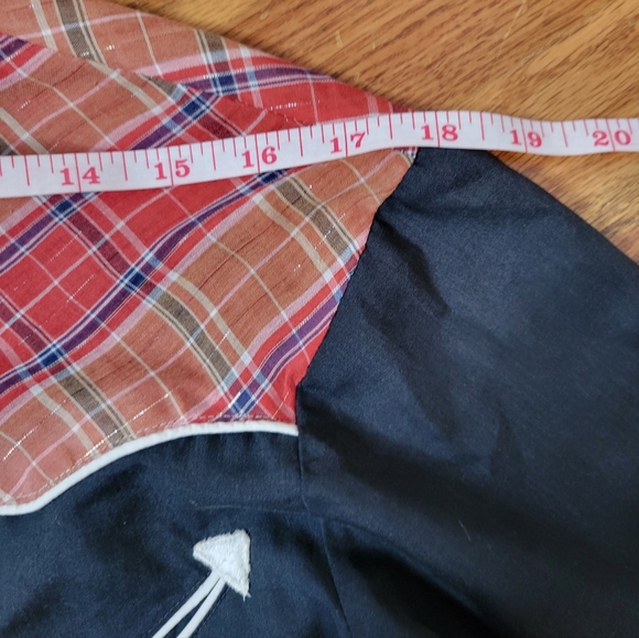 Vintage Black & Plaid Western Men's Shirt Rodeo Cowboy - Picture 9 of 14